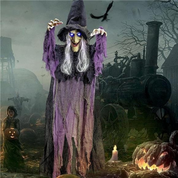 72” Hanging Witch Decoration with Light-up Eyes and Sound Activation - Picture 1 of 7